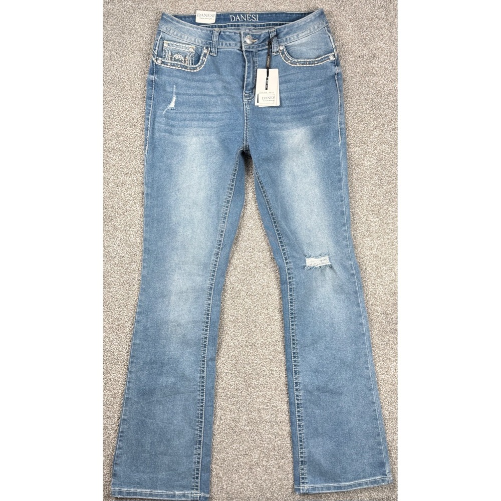 Danesi Bootcut Jeans Women's 13 Embellished Bling Rhinestone Pocket Stretch